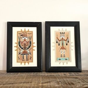 Genuine Navajo Sand Painting signed set of 2